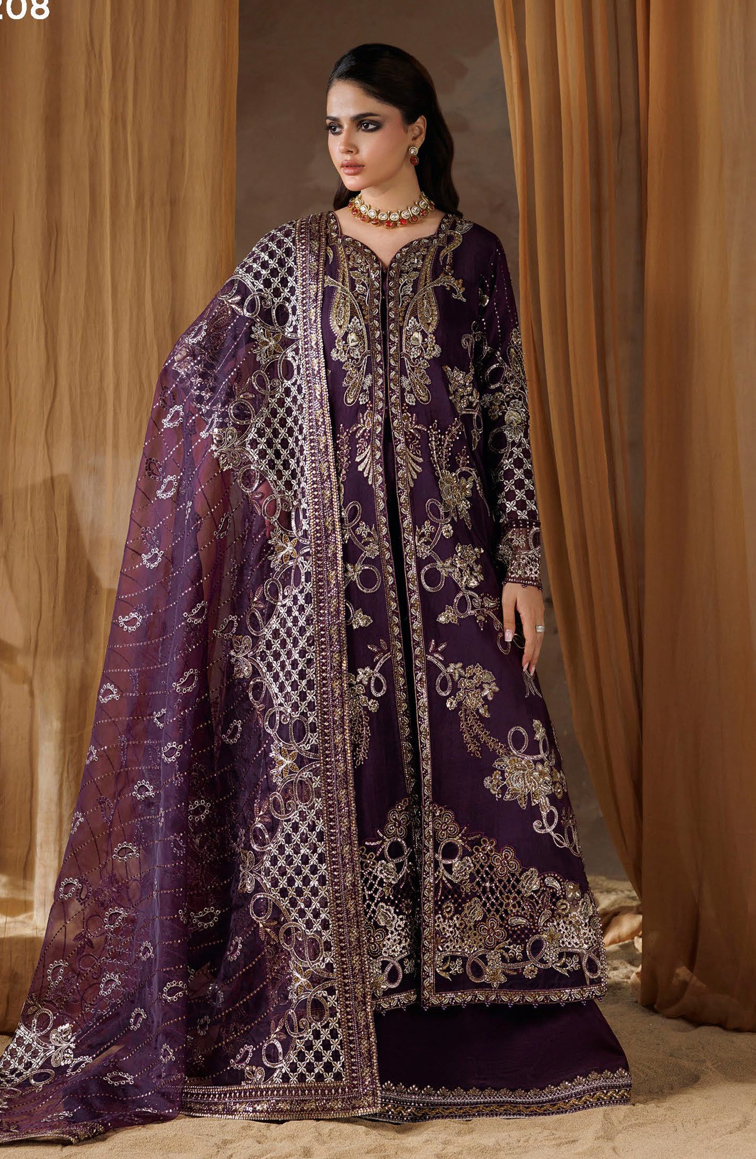 Shehnai by Ramsha Embroidered Raw Silk Unstitched 3 Piece Suit - SS-208 - RM26SHN - Purple - Festive Collection