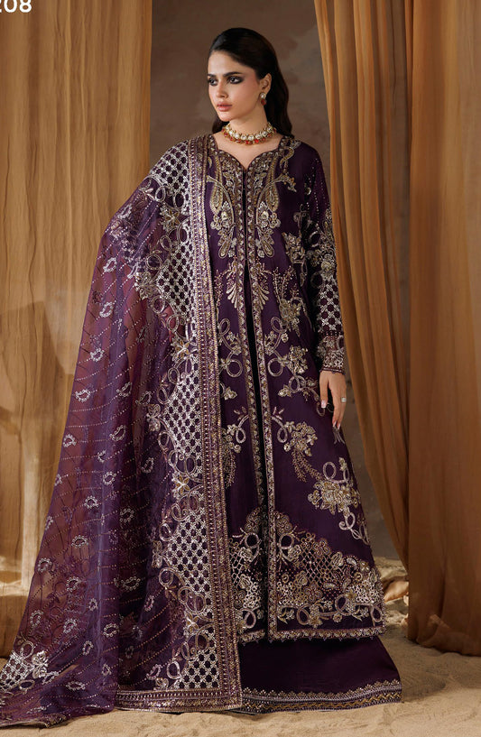 Shehnai by Ramsha Embroidered Raw Silk Unstitched 3 Piece Suit - SS-208 - RM26SHN - Purple - Festive Collection