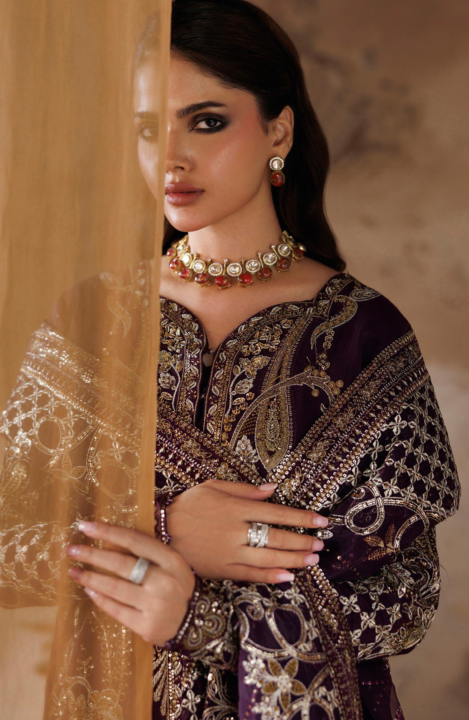 Shehnai by Ramsha Embroidered Raw Silk Unstitched 3 Piece Suit - SS-208 - RM26SHN - Purple - Festive Collection