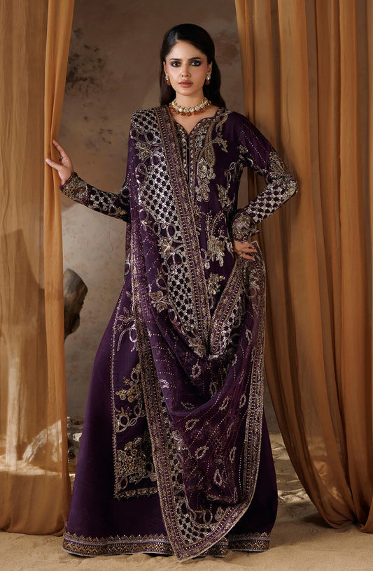 Shehnai by Ramsha Embroidered Raw Silk Unstitched 3 Piece Suit - SS-208 - RM26SHN - Purple - Festive Collection