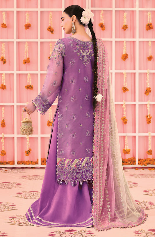 Shehnai by Alizeh Embroidered Zari Net Unstitched 3 Piece Suit - AF-ZN-2220 ZARI - ALZ25FES - Purple - Luxury Festive Collection