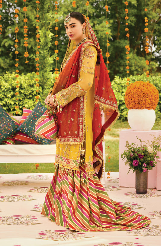 Shehnai by Alizeh Embroidered Zari Net Unstitched 3 Piece Suit - AF-ZN-2215 ZARPOSH - ALZ25FES - Yellow - Luxury Festive Collection