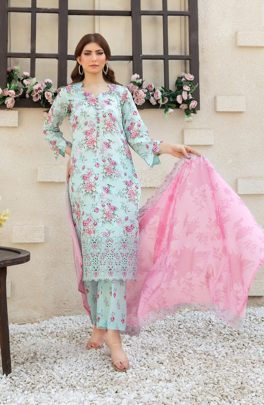 Shehrnaaz by Tawakkal Fabrics Embroidered Lawn Unstitched 3 Piece Suit - D-2957 - TF26SHR - Sea Green - Summer Collection
