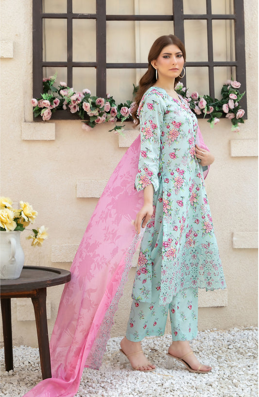 Shehrnaaz by Tawakkal Fabrics Embroidered Lawn Unstitched 3 Piece Suit - D-2957 - TF26SHR - Sea Green - Summer Collection