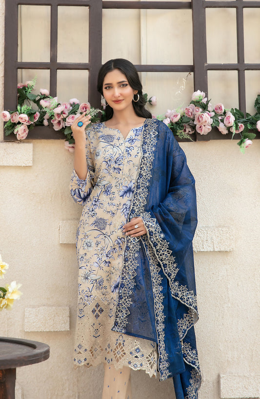 Shehrnaaz by Tawakkal Fabrics Embroidered Lawn Unstitched 3 Piece Suit - D-2956 - TF26SHR - Blue - Summer Collection