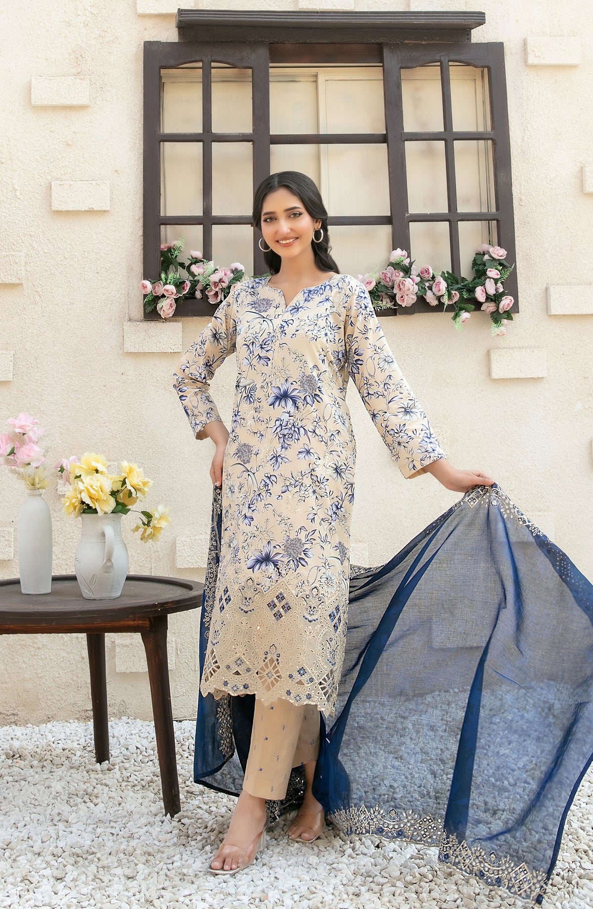 Shehrnaaz by Tawakkal Fabrics Embroidered Lawn Unstitched 3 Piece Suit - D-2956 - TF26SHR - Blue - Summer Collection