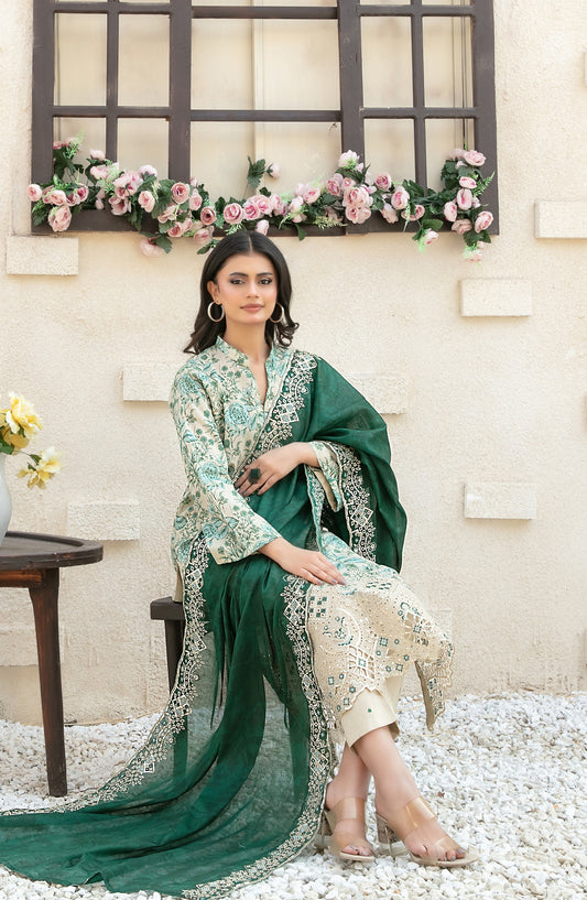 Shehrnaaz by Tawakkal Fabrics Embroidered Lawn Unstitched 3 Piece Suit - D-2955 - TF26SHR - Green - Summer Collection