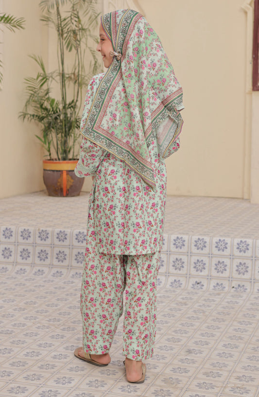 Shifa by Suntex Embroidered Lawn Stitched 3 Piece Suit - SH-2566K - SF25SFE - Green - Girls Summer Collection