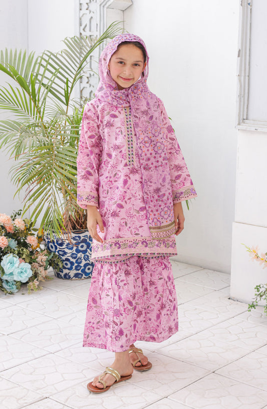 Shifa by Suntex Girls Guriya Embroidered Lawn Stitched 3 Piece Suit - SH-2626K - SF26ED - Pink - Eid Collection
