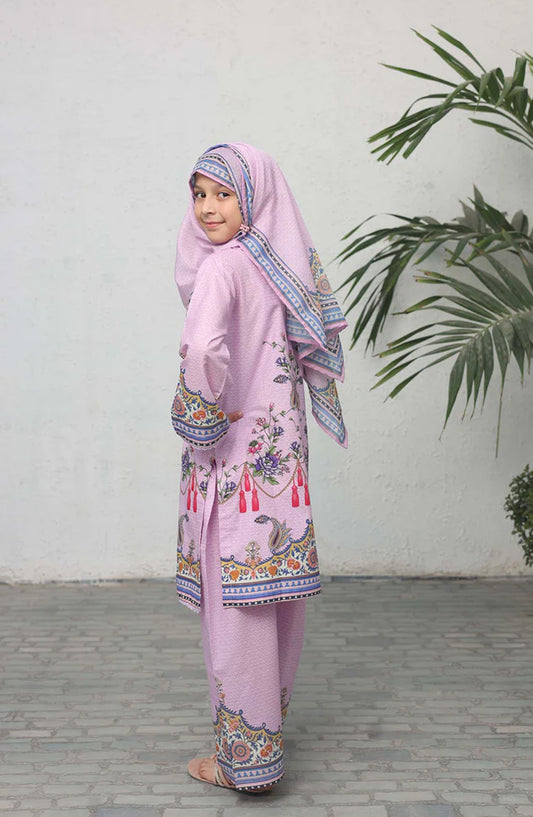 Shifa by Suntex Printed Cotton Cambric Stitched 3 Piece Suit - SH-2573 - SF25MSM - Plum - Mid Summer Collection