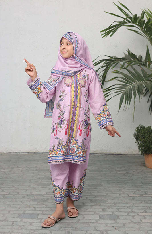 Shifa by Suntex Printed Cotton Cambric Stitched 3 Piece Suit - SH-2573 - SF25MSM - Plum - Mid Summer Collection