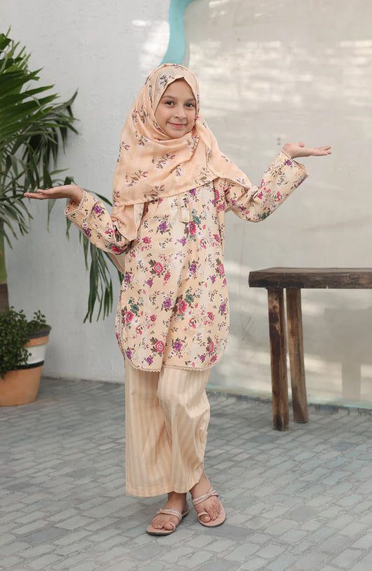 Shifa by Suntex Printed Cotton Cambric Stitched 3 Piece Suit - SH-2567 - SF25MSM - Peach - Mid Summer Collection