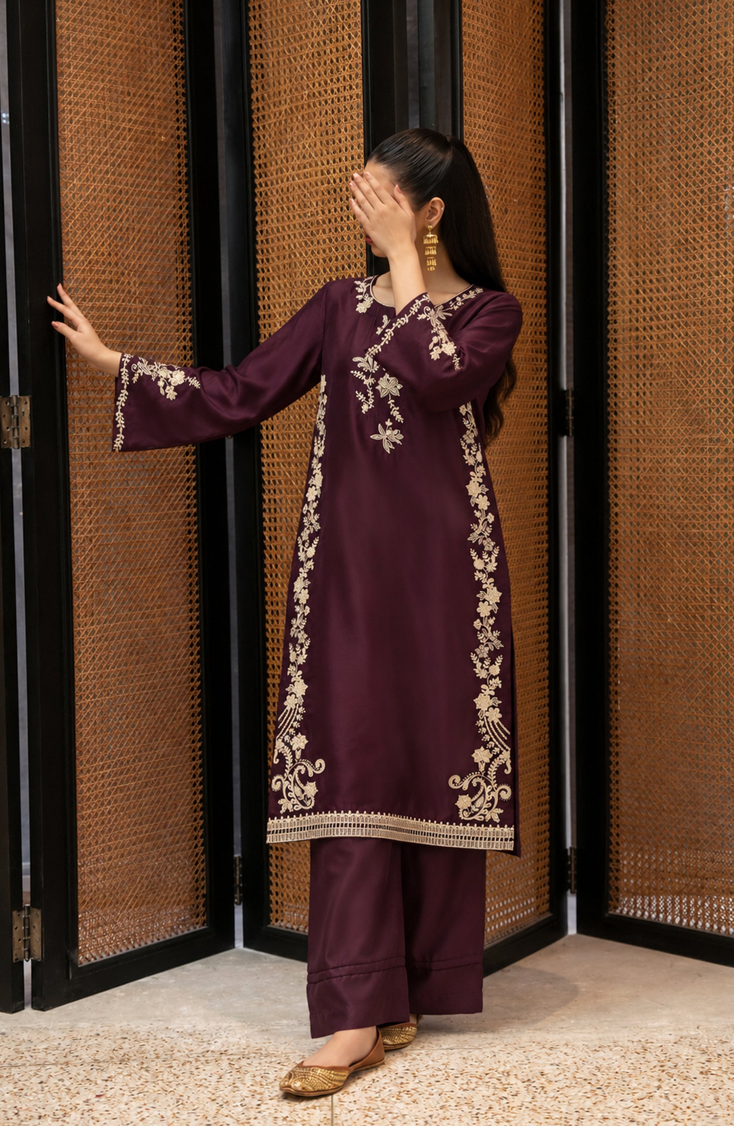 Shimmer by Amna Khadija Embroidered Shamooz Silk Stitched 2 Co-ord Set - AKSS-02 - AM26SMR - Purple - Casual Collection