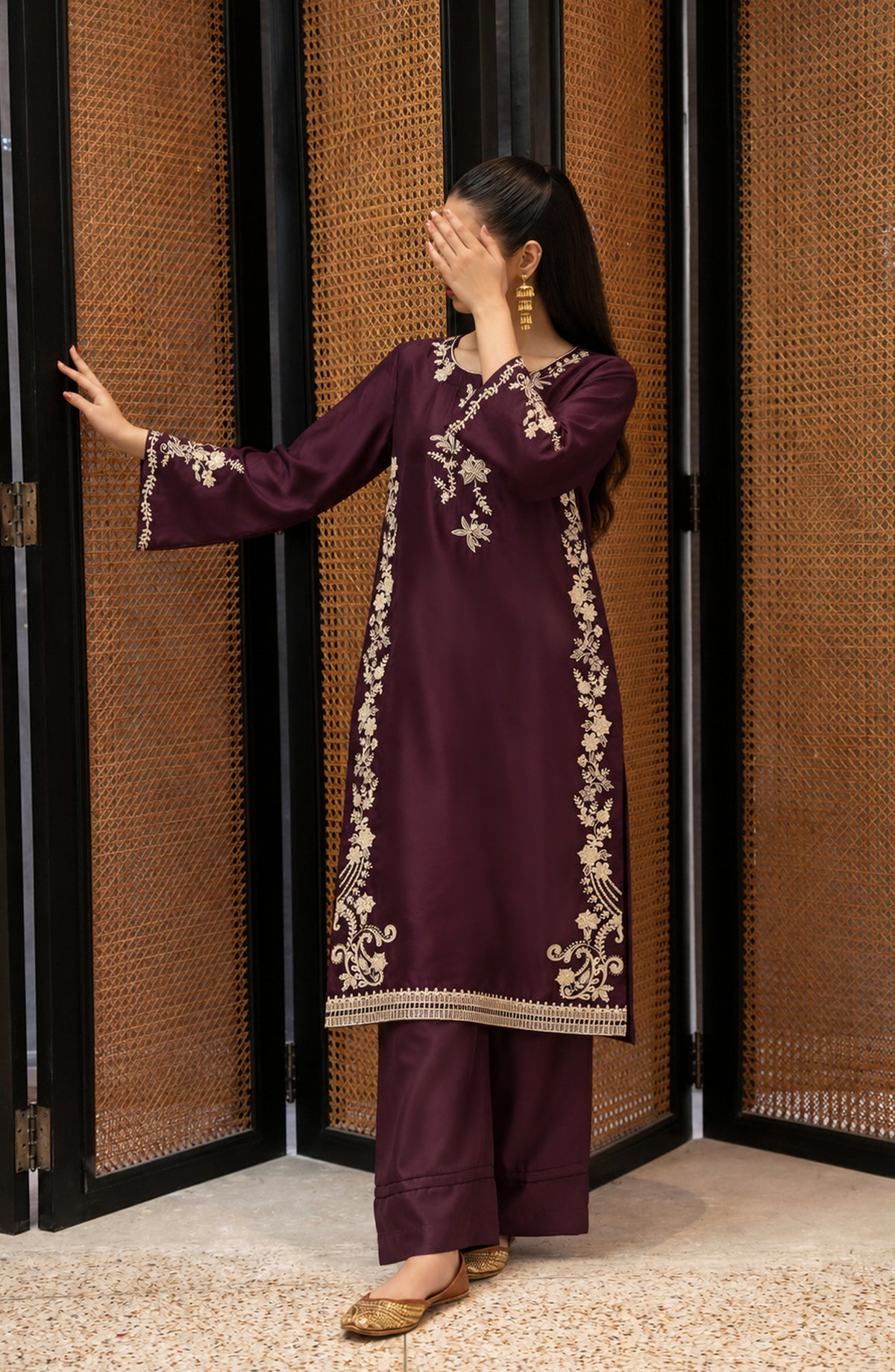 Shimmer by Amna Khadija Embroidered Shamooz Silk Stitched 2 Co-ord Set - AKSS-02 - AM26SMR - Purple - Casual Collection
