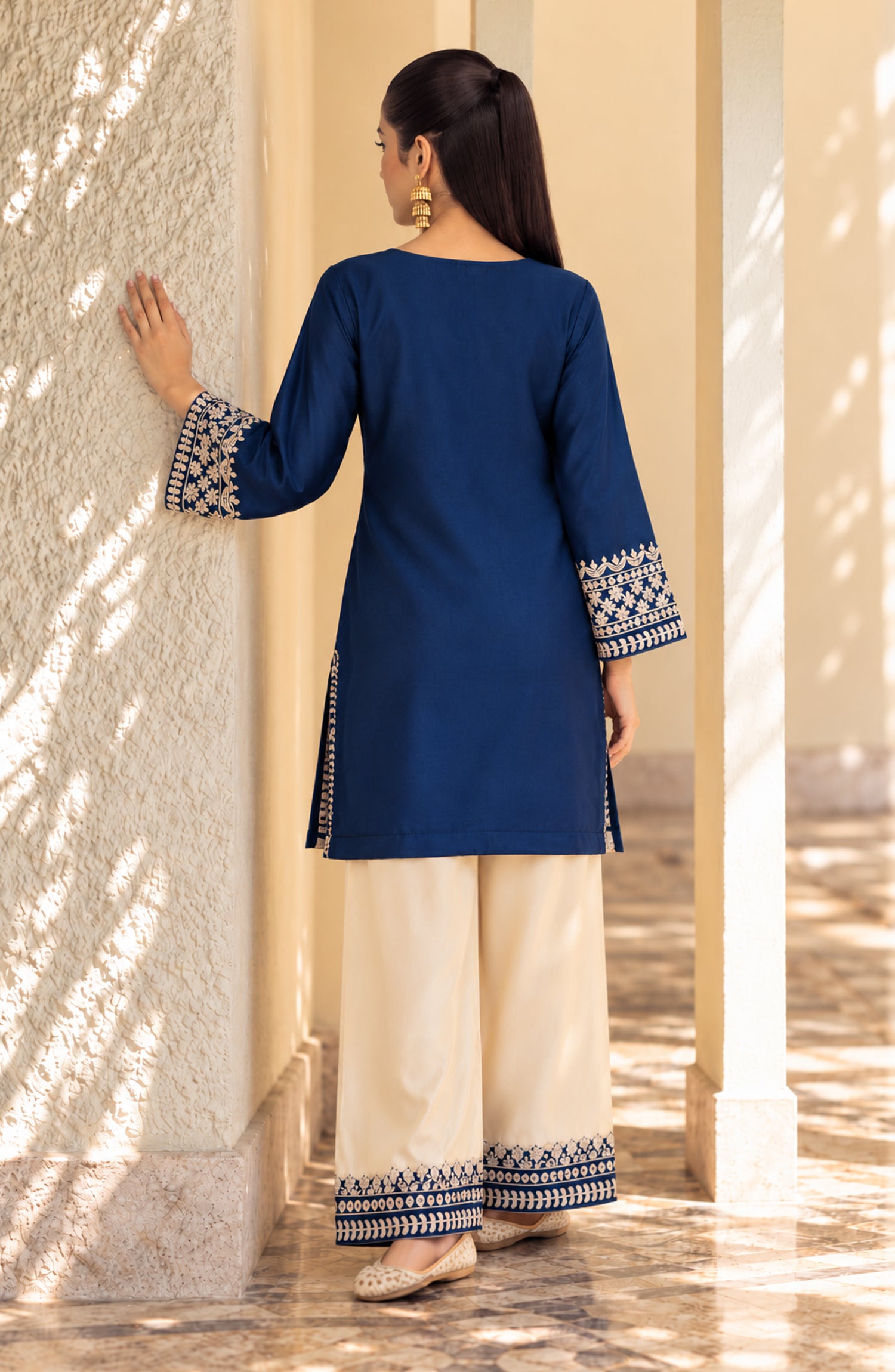 Shimmer by Amna Khadija Embroidered Shamooz Silk Stitched 2 Co-ord Set - AKSS-03 - AM26SMR - Blue - Casual Collection
