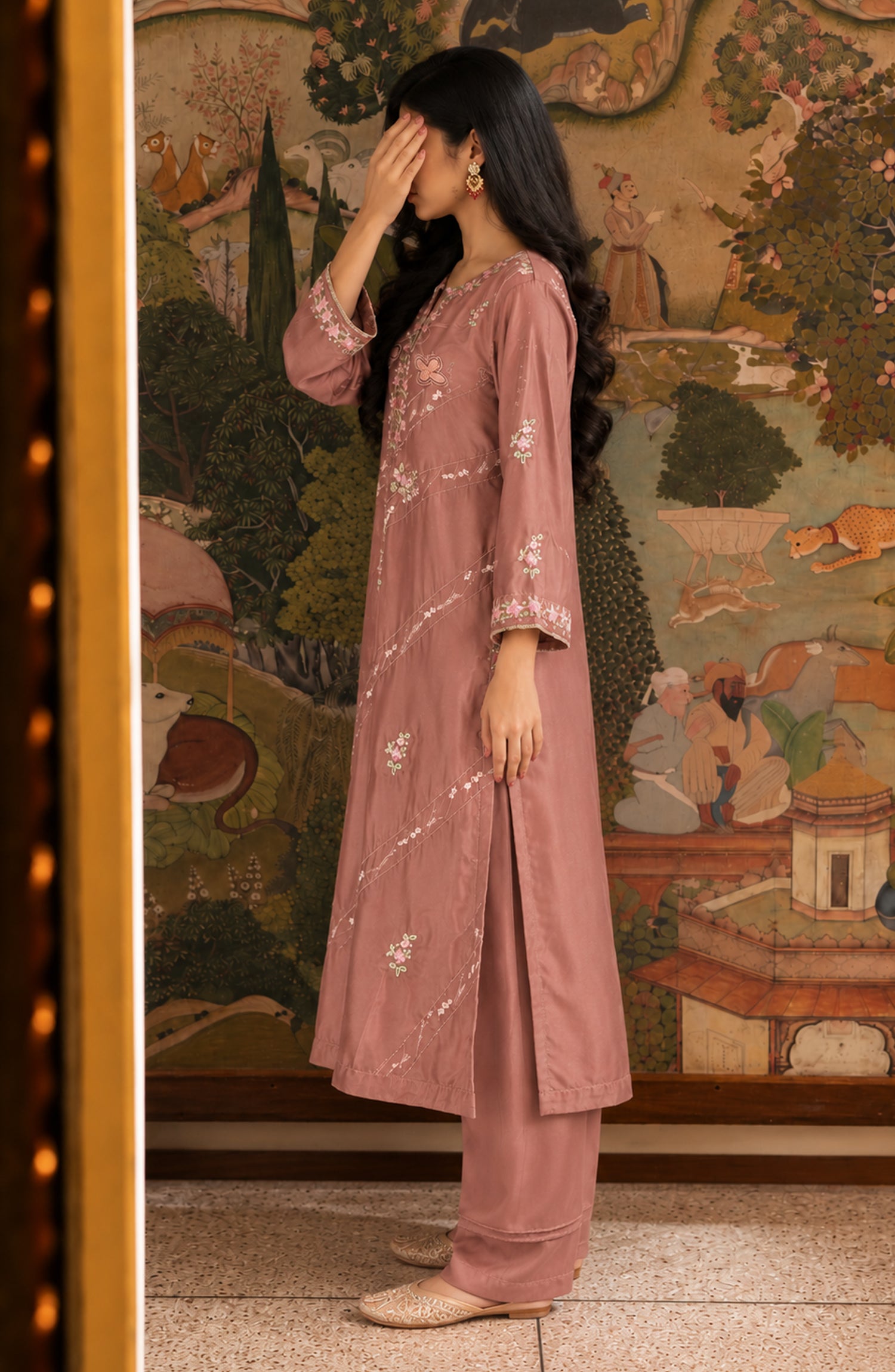 Shimmer by Amna Khadija Embroidered Shamooz Silk Stitched 2 Co-ord Set - AKSS-07 - AM26SMR - Pink - Casual Collection