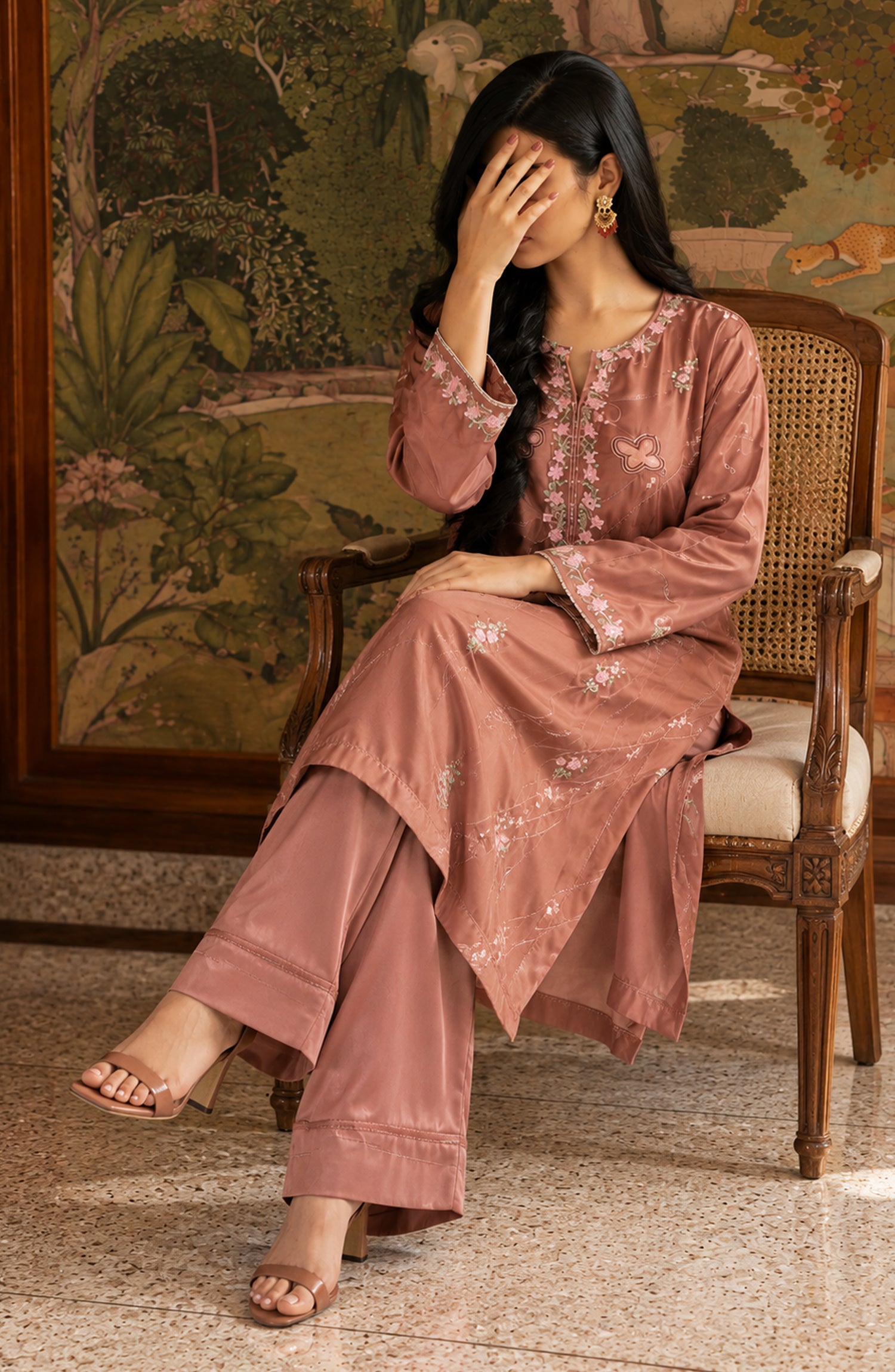 Shimmer by Amna Khadija Embroidered Shamooz Silk Stitched 2 Co-ord Set - AKSS-07 - AM26SMR - Pink - Casual Collection