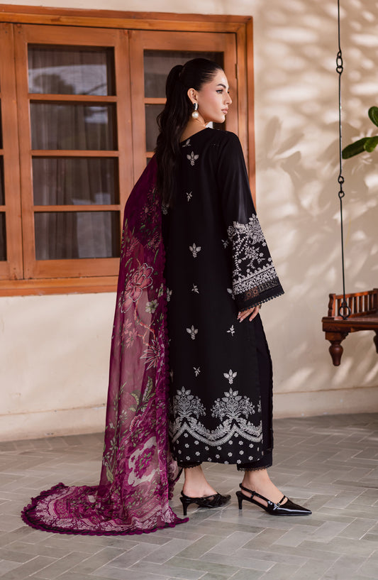Signature Prints by Nureh Printed Viscose Slub Linen Unstitched 3 Piece Suit - SP-170 - NU25SNG - Black - Winter Collection