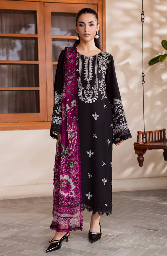 Signature Prints by Nureh Printed Viscose Slub Linen Unstitched 3 Piece Suit - SP-170 - NU25SNG - Black - Winter Collection