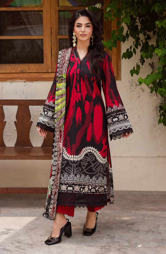 Signature Prints by Nureh Printed Viscose Slub Linen Unstitched 3 Piece Suit - SP-169 - NU25SNG - Red - Winter Collection