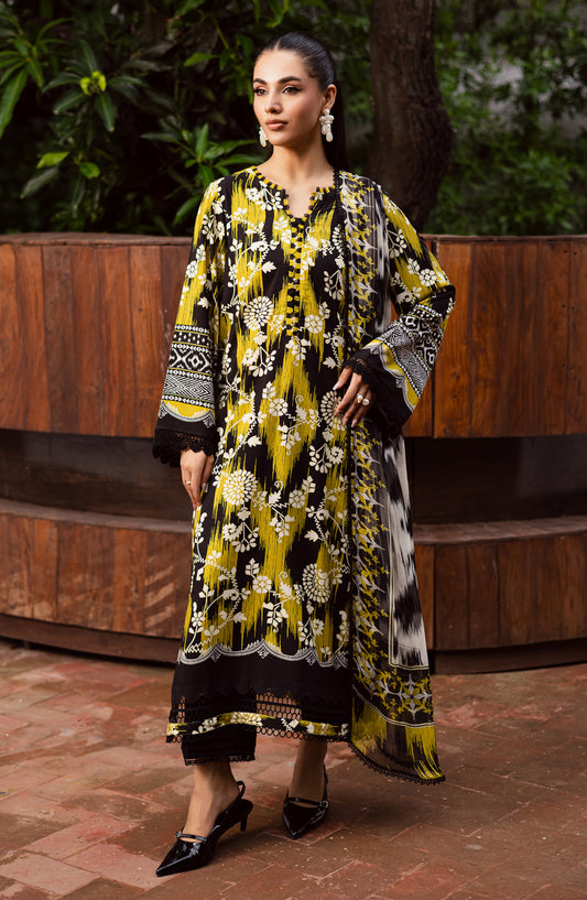 Signature Prints by Nureh Printed Viscose Slub Linen Unstitched 3 Piece Suit - SP-168 - NU25SNG - Yellow - Winter Collection