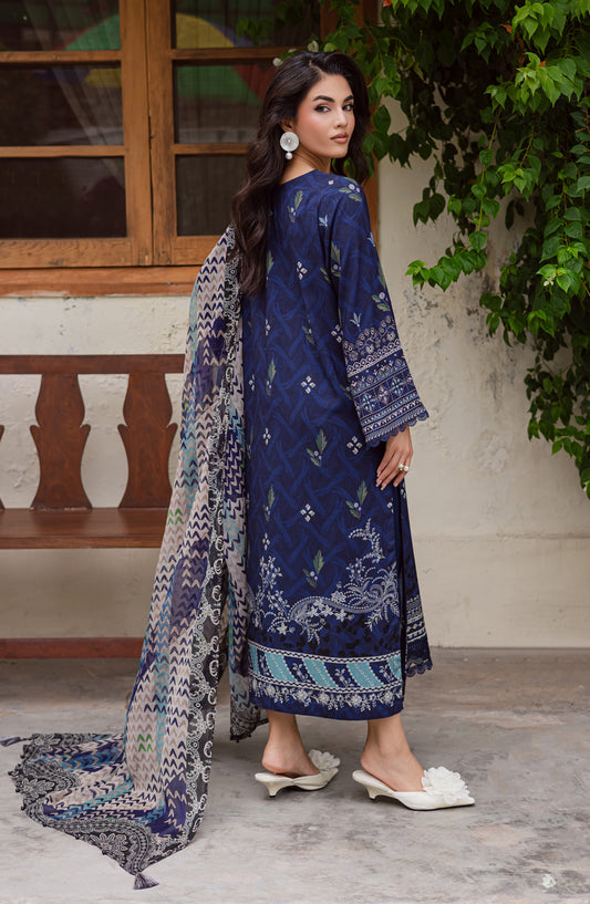 Signature Prints by Nureh Printed Viscose Slub Linen Unstitched 3 Piece Suit - SP-167 - NU25SNG - Blue - Winter Collection