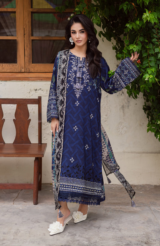 Signature Prints by Nureh Printed Viscose Slub Linen Unstitched 3 Piece Suit - SP-167 - NU25SNG - Blue - Winter Collection