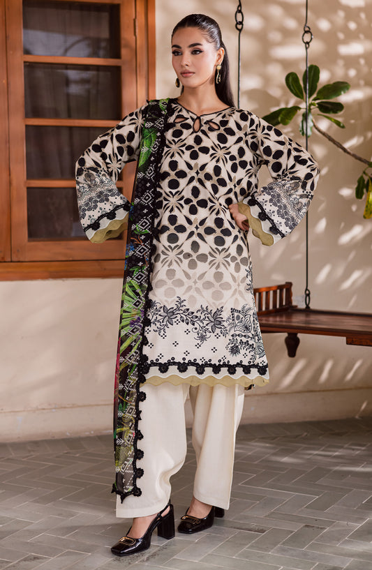 Signature Prints by Nureh Printed Viscose Slub Linen Unstitched 3 Piece Suit - SP-166 - NU25SNG - White - Winter Collection