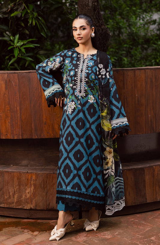 Signature Prints by Nureh Printed Viscose Slub Linen Unstitched 3 Piece Suit - SP-165 - NU25SNG - Blue - Winter Collection