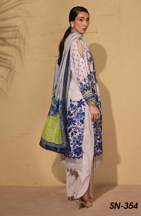 Signora Khoobsurat by NUR Embroidered Lawn Unstitched 3 Piece Suit - SN-354 - NUR26SG - Blue - Summer Collection