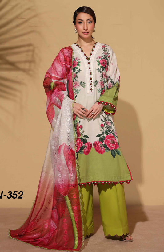 Signora Khoobsurat by NUR Embroidered Lawn Unstitched 3 Piece Suit - SN-352 - NUR26SG - Green - Summer Collection