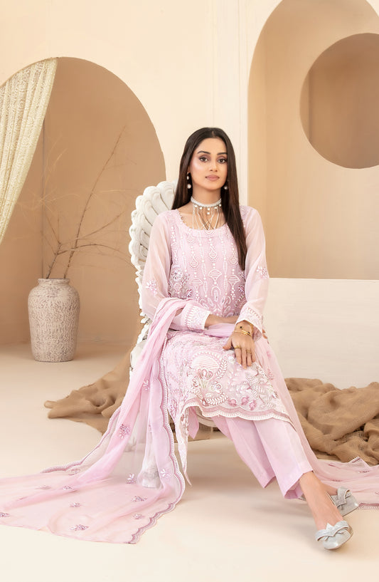 Signy by Tawakkal Fabric Embroidered Chiffon Unstitched 3 Piece Suit - D-2214 - TF25SIG - Pink - Formal Collection