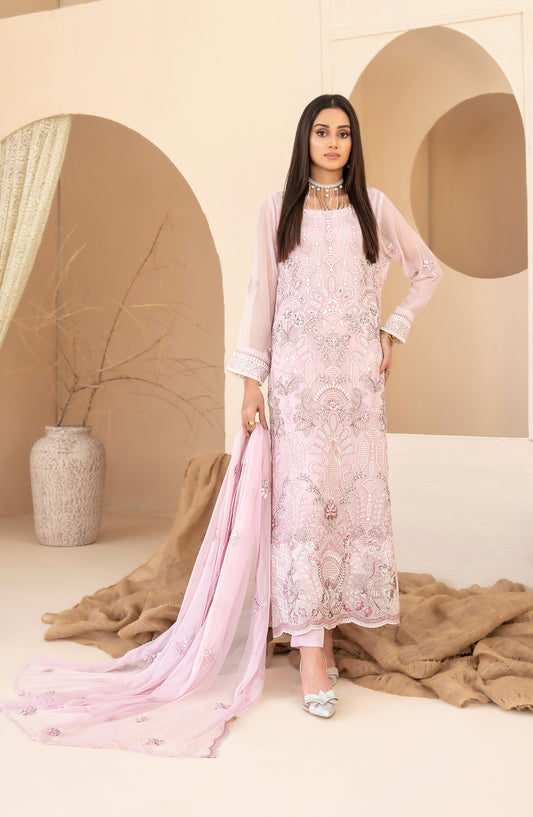 Signy by Tawakkal Fabric Embroidered Chiffon Unstitched 3 Piece Suit - D-2214 - TF25SIG - Pink - Formal Collection