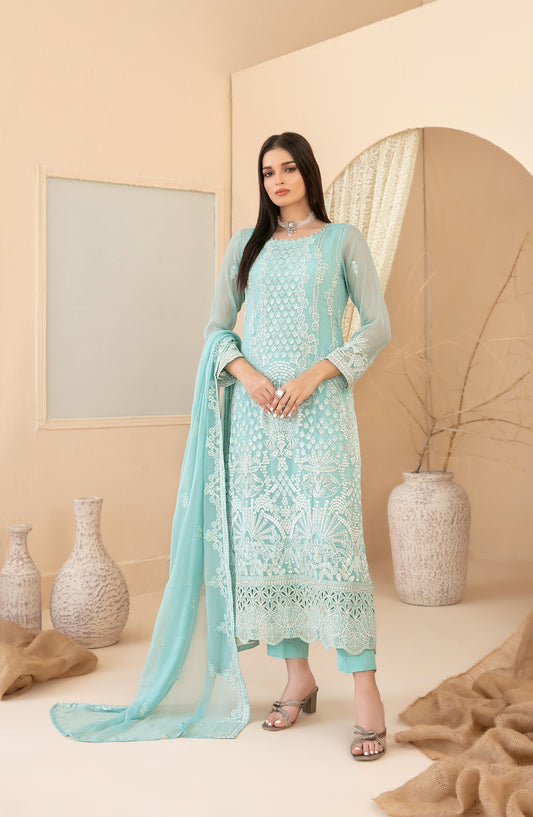 Signy by Tawakkal Fabric Embroidered Chiffon Unstitched 3 Piece Suit - D-2217 - TF25SIG - Blue - Formal Collection