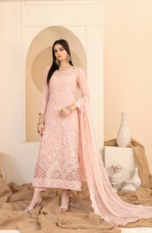 Signy by Tawakkal Fabric Embroidered Chiffon Unstitched 3 Piece Suit - D-2216 - TF25SIG - Pink - Formal Collection