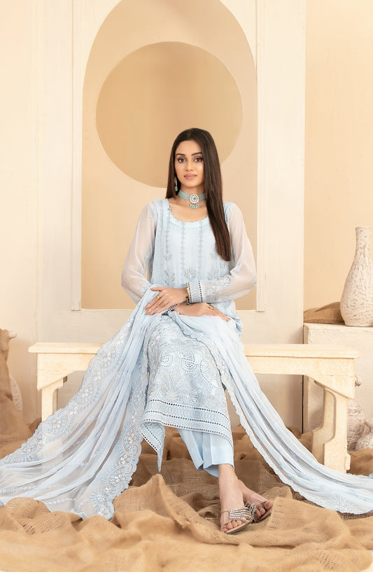 Signy by Tawakkal Fabric Embroidered Chiffon Unstitched 3 Piece Suit - D-2211 - TF25SIG - Blue - Formal Collection