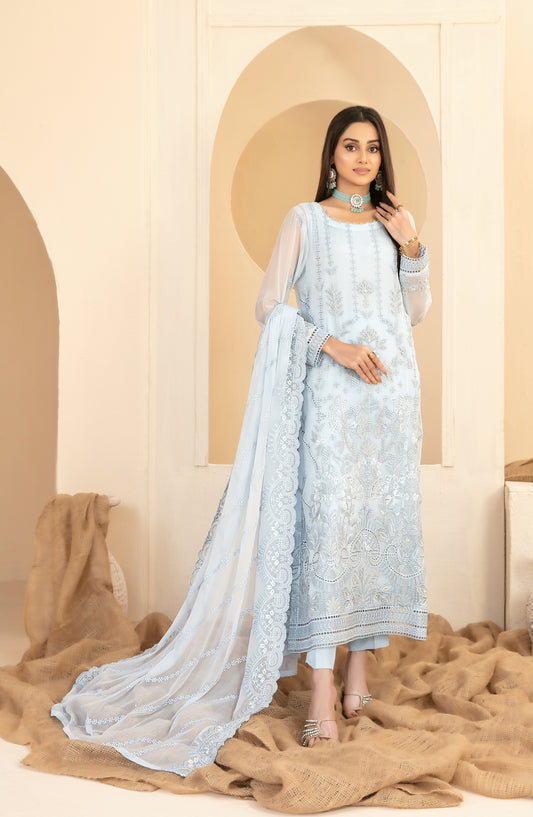 Signy by Tawakkal Fabric Embroidered Chiffon Unstitched 3 Piece Suit - D-2211 - TF25SIG - Blue - Formal Collection