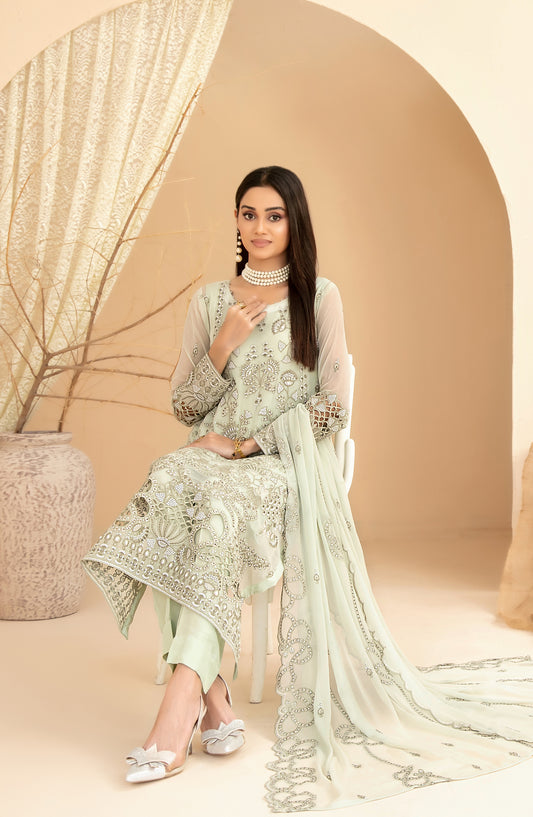 Signy by Tawakkal Fabric Embroidered Chiffon Unstitched 3 Piece Suit - D-2215 - TF25SIG - Green - Formal Collection