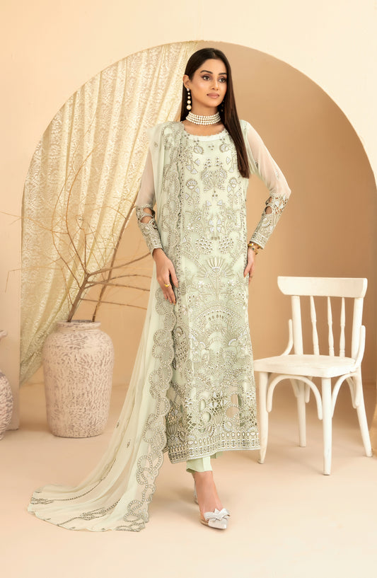 Signy by Tawakkal Fabric Embroidered Chiffon Unstitched 3 Piece Suit - D-2215 - TF25SIG - Green - Formal Collection