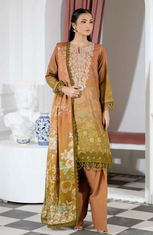Silsila by Johra Printed & Embroidered Peach Leather Unstitched 3 Piece Suit - JH-621 - JH25SILS - Brown - Winter Collection