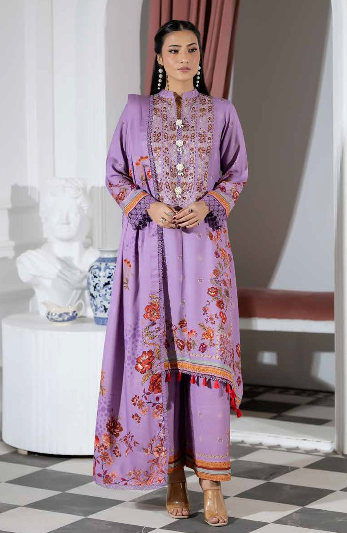 Silsila by Johra Printed & Embroidered Peach Leather Unstitched 3 Piece Suit - JH-620 - JH25SILS - Purple - Winter Collection