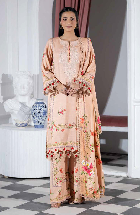 Silsila by Johra Printed & Embroidered Peach Leather Unstitched 3 Piece Suit - JH-619 - JH25SILS - Peach - Winter Collection