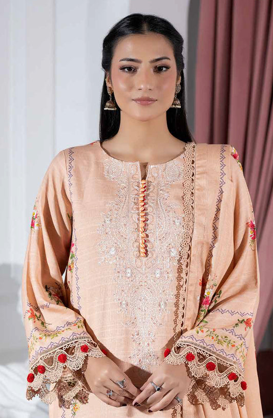 Silsila by Johra Printed & Embroidered Peach Leather Unstitched 3 Piece Suit - JH-619 - JH25SILS - Peach - Winter Collection