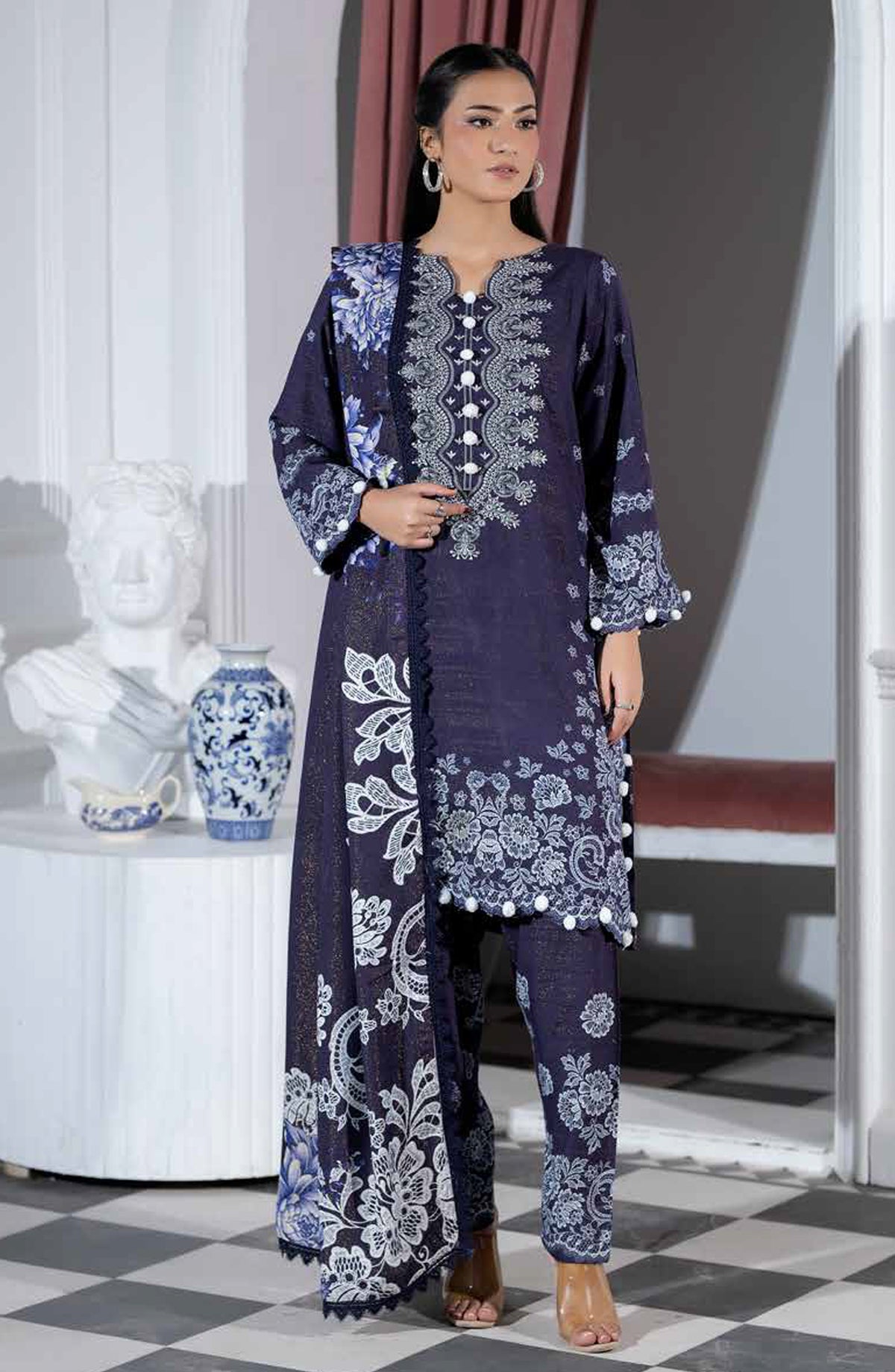 Silsila by Johra Printed & Embroidered Peach Leather Unstitched 3 Piece Suit - JH-618 - JH25SILS - Blue - Winter Collection