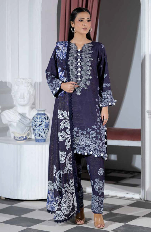 Silsila by Johra Printed & Embroidered Peach Leather Unstitched 3 Piece Suit - JH-618 - JH25SILS - Blue - Winter Collection