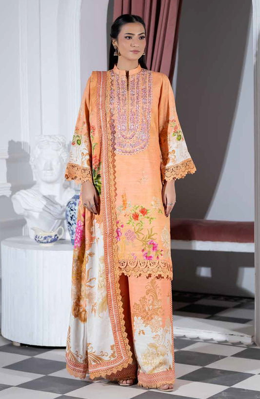 Silsila by Johra Printed & Embroidered Peach Leather Unstitched 3 Piece Suit - JH-617 - JH25SILS - Peach - Winter Collection