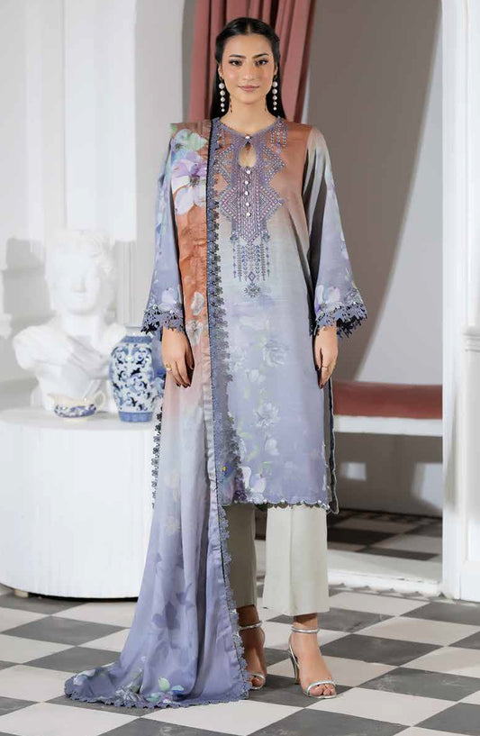 Silsila by Johra Printed & Embroidered Peach Leather Unstitched 3 Piece Suit - JH-616 - JH25SILS - Blue - Winter Collection