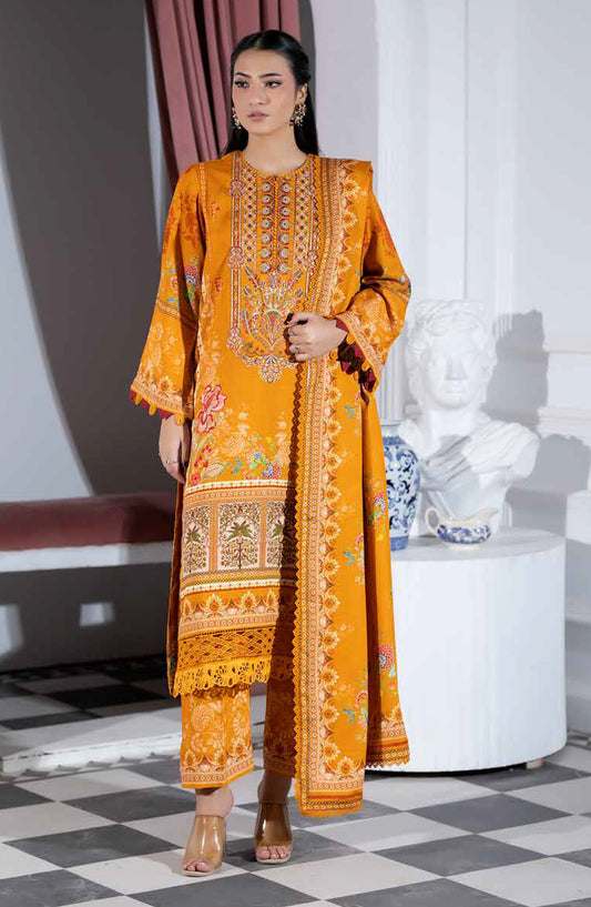 Silsila by Johra Printed & Embroidered Peach Leather Unstitched 3 Piece Suit - JH-615 - JH25SILS - Mustard - Winter Collection
