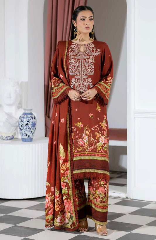 Silsila by Johra Printed & Embroidered Peach Leather Unstitched 3 Piece Suit - JH-612 - JH25SILS - Brown - Winter Collection