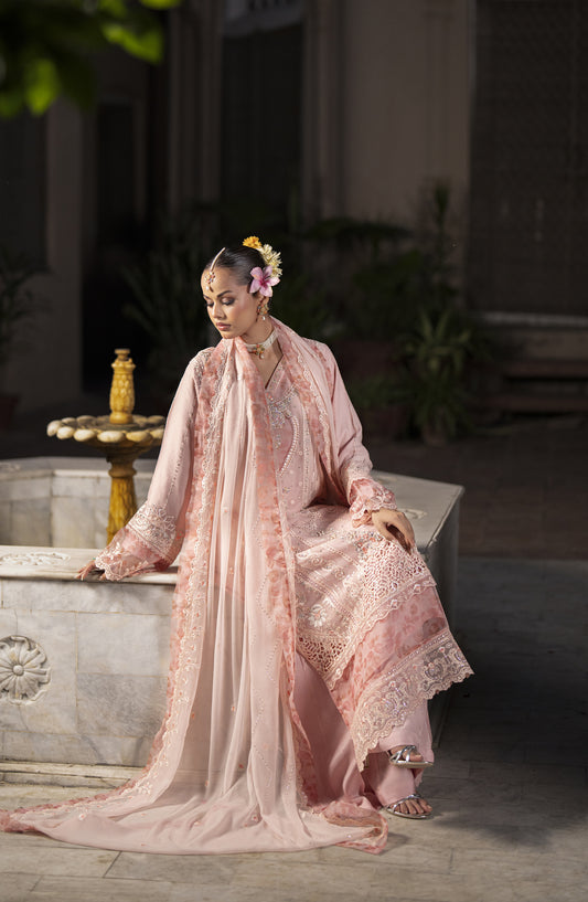 Silvana by Guzel Luxury Embroidered Chiffon Stitched 3 Piece Suit - Blush Pearl Elan - GUZ25VAN - Pink - Formal Collection